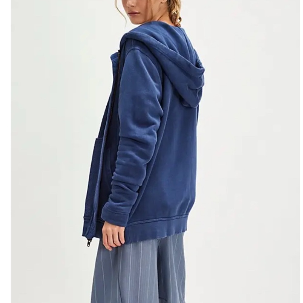 Free People Blue Double Zip Redwood Cardi Cotton Hoodie Oversized Medium NWT - Picture 4 of 14